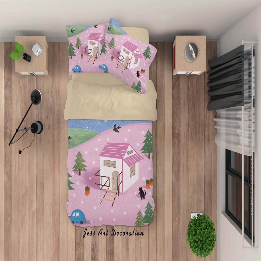 3D Purple House Cat Painting Quilt Cover Set Bedding Set Duvet Cover Pillowcases A393 LQH