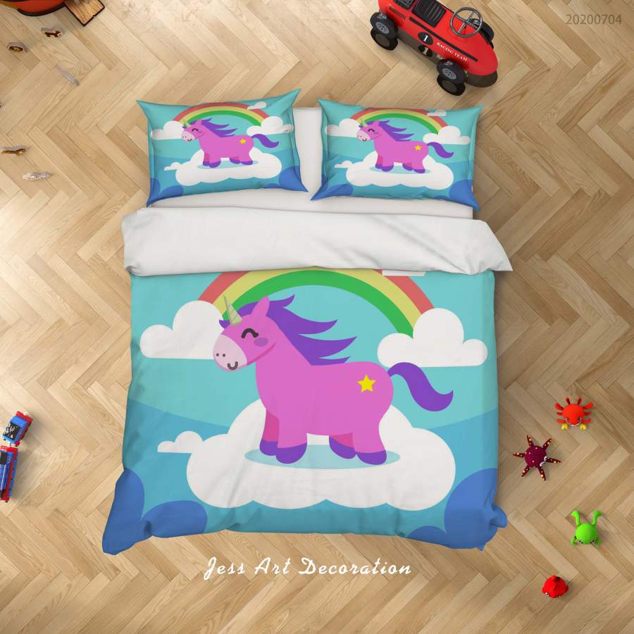 3D Rainbow Unicorn Quilt Cover Set Bedding Set Duvet Cover Pillowcases SF204