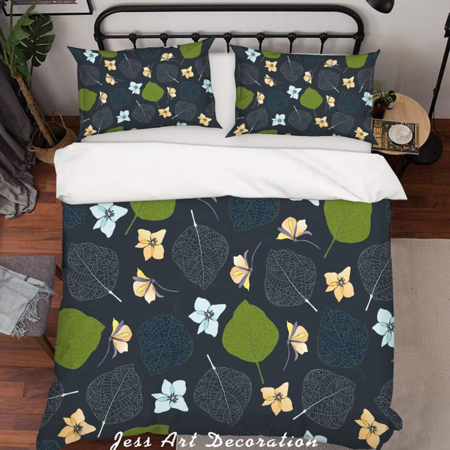 3D Green Leaf Flowers Quilt Cover Set Bedding Set Duvet Cover Pillowcases A042 LQH