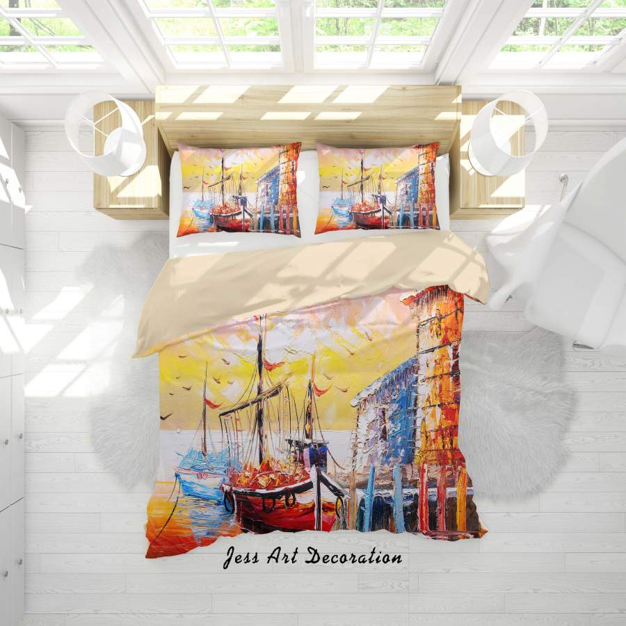 3D Ocean Sailing Oil Painting Quilt Cover Set Bedding Set Duvet Cover Pillowcases A072 LQH