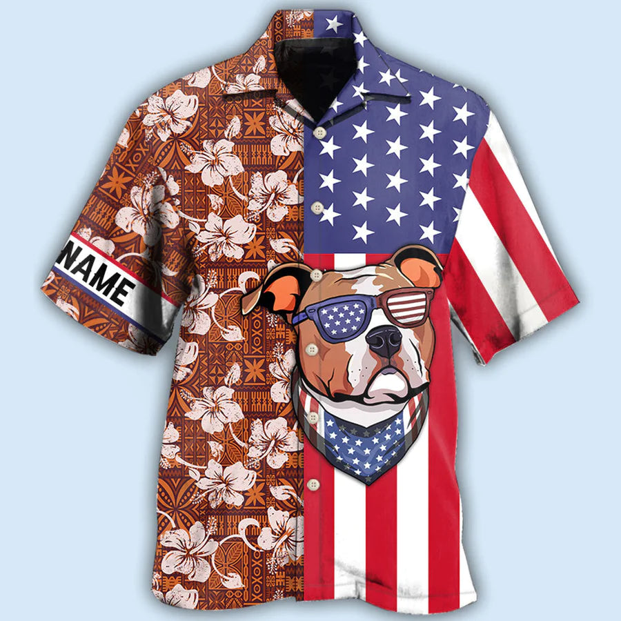 Personalized Staffordshire Bull Terrier Dog America Tropical Hawaiian Shirt