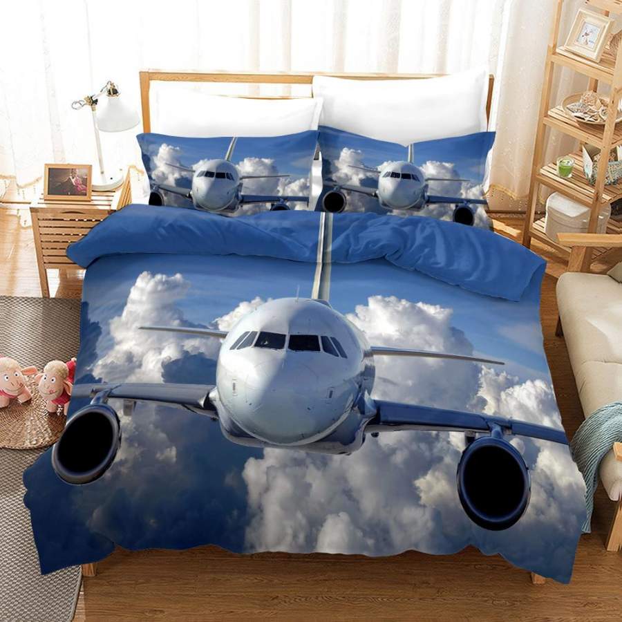 3D Blue Sky Plane Quilt Cover Set Bedding Set Pillowcases 241