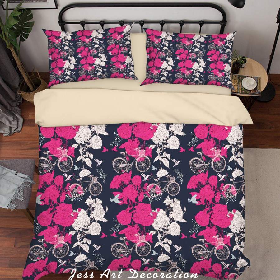 3D Black White Red Floral Bike Bird Quilt Cover Set Bedding Set Duvet Cover Pillowcases SF86