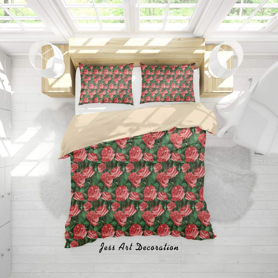 3D Red Rose Flowers Quilt Cover Set Bedding Set Duvet Cover Pillowcases SF89