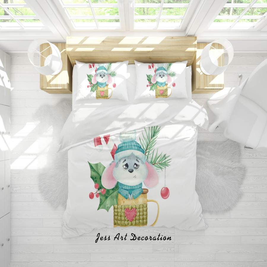 3D White Cup Mouse Christmas Quilt Cover Set Bedding Set Duvet Cover Pillowcases SF20