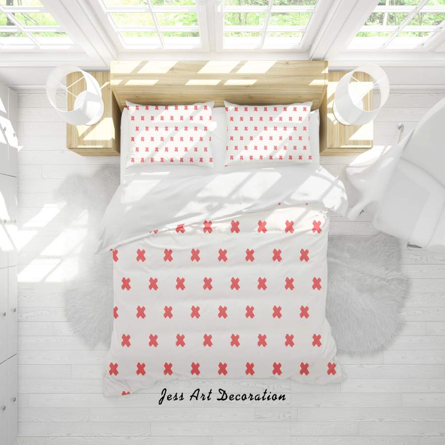 3D White Red Multiplication Sign Quilt Cover Set Bedding Set Duvet Cover Pillowcases SF36