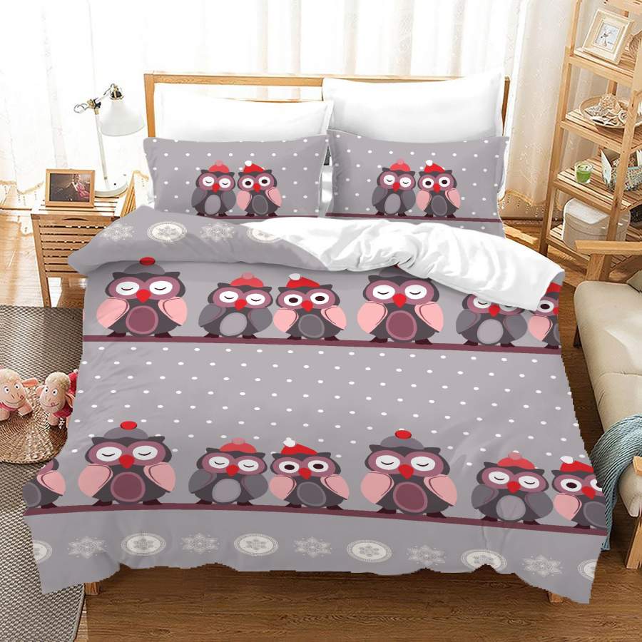 3D Cartoon Owl Grey Quilt Cover Set Bedding Set Duvet Cover Pillowcases A688 LQH