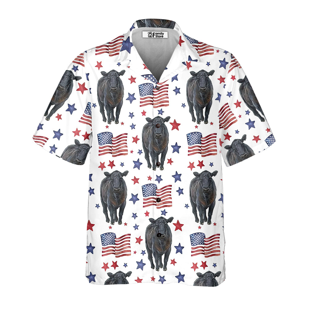 Unique Black Angus American Flag Pattern Hawaiian Shirt