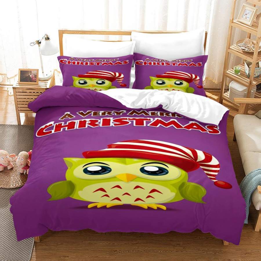 3D Christmas Owl Purple Quilt Cover Set Bedding Set Duvet Cover Pillowcases A617 LQH