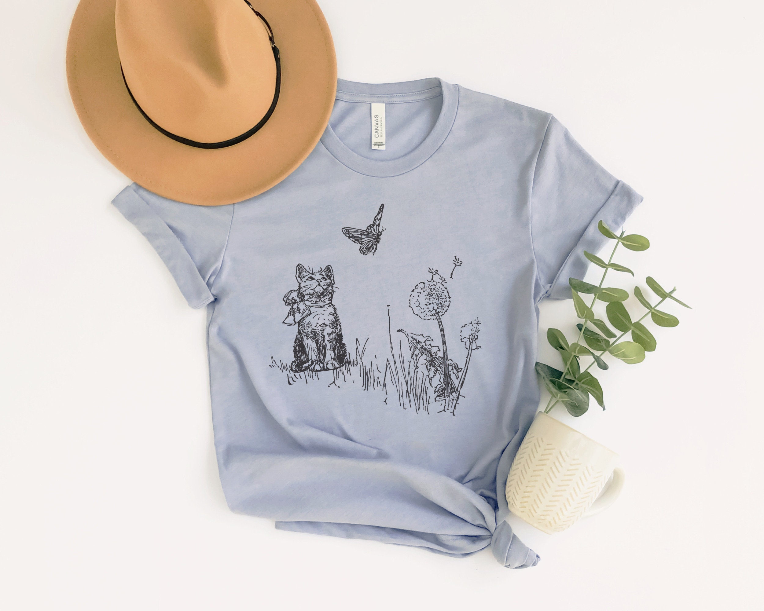 Vintage Kitten Shirt Distressed Cat Shirt Cat Tshirt Women 90s Cat Shirt Cat T shirts Cat & Butterfly Shirt Dandelion Shirt Vintage T shirt