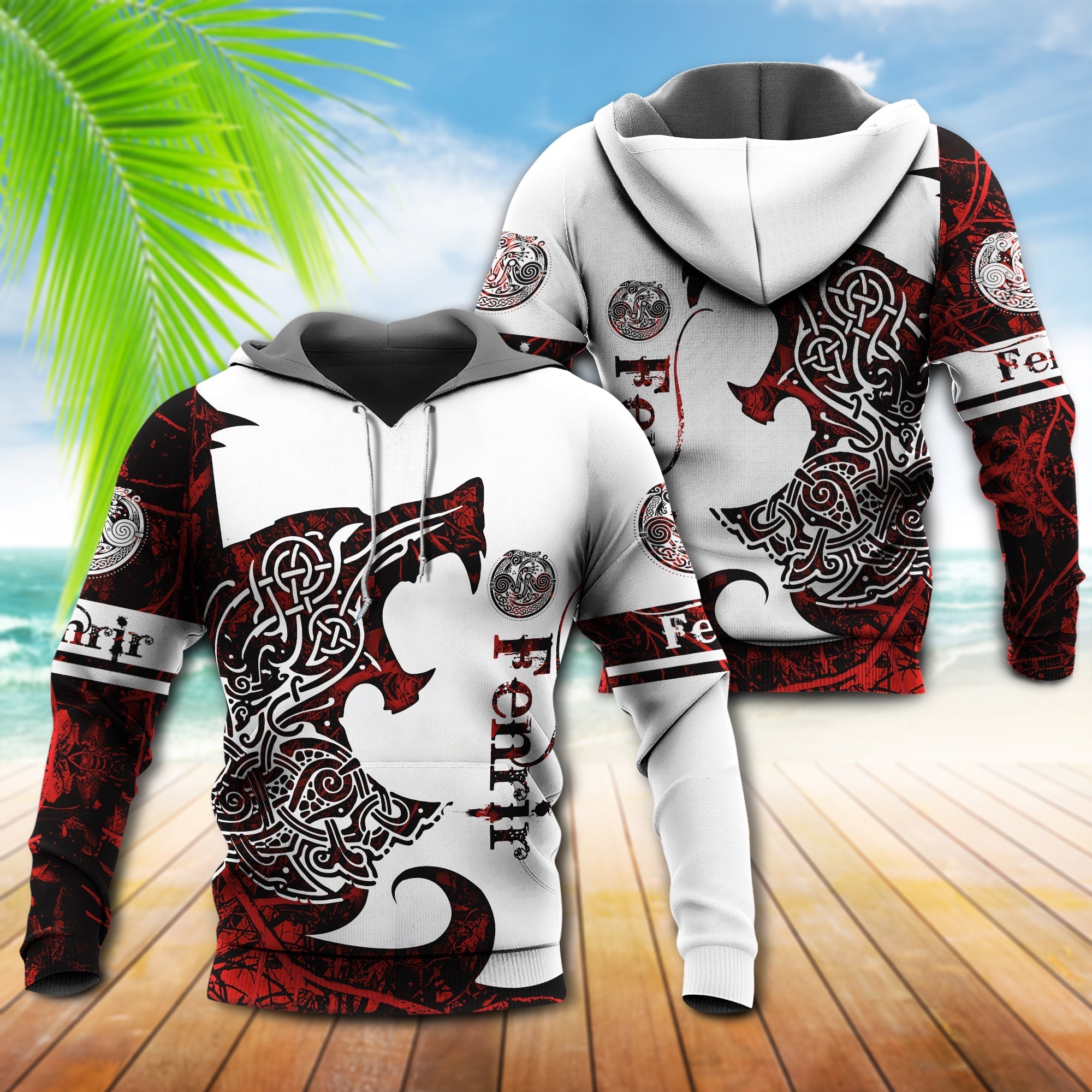 Viking Wolf Legend Red And White Style With Fenrir – Hoodie