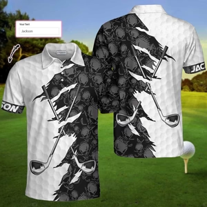 Personalized Black And White Skull Pattern Golf Polo Shirt