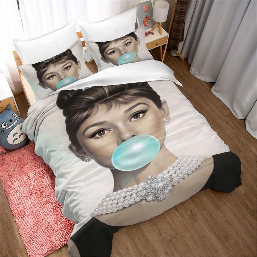 3D Audrey Hepburn Quilt Cover Set Bedding Set Duvet Cover Pillowcases SF32