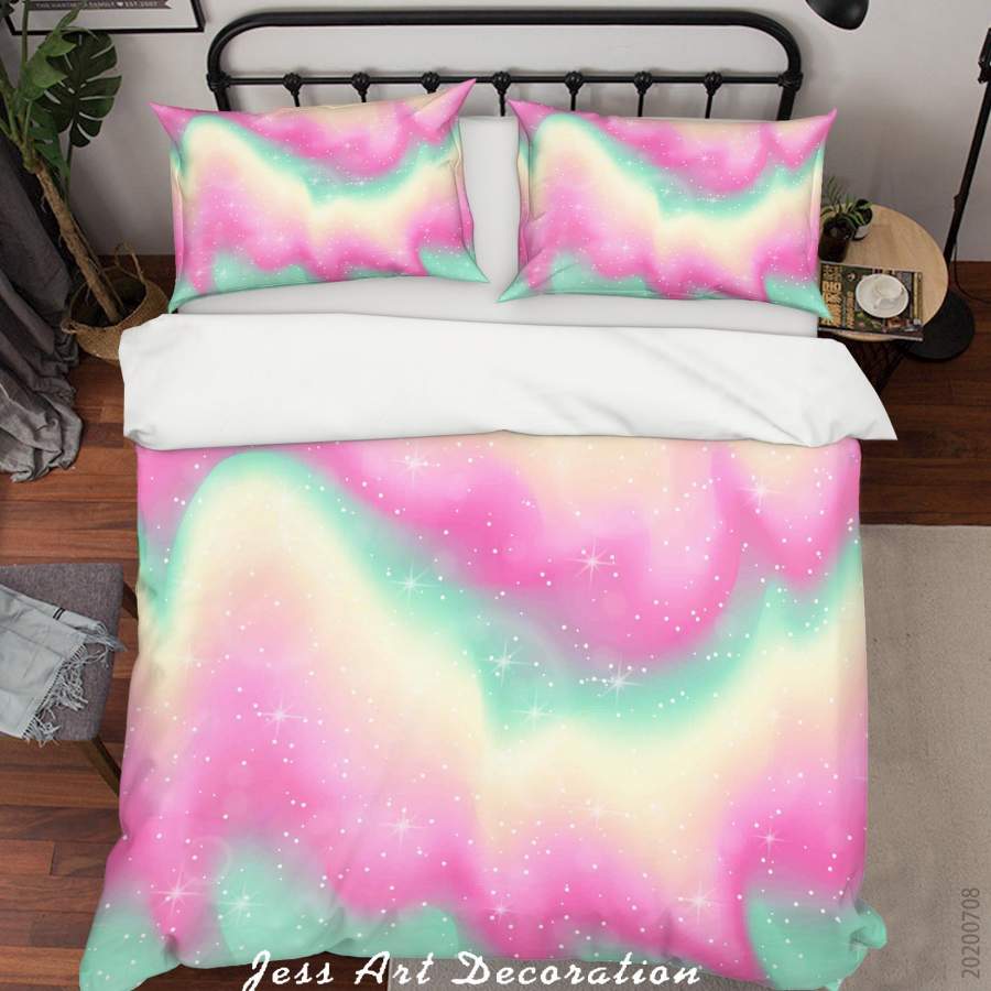 3D Pink Green Star Quilt Cover Set Bedding Set Duvet Cover Pillowcases SF31