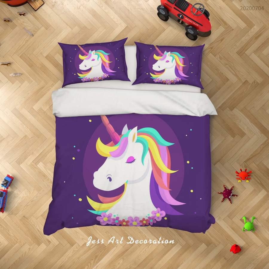 3D Purple Unicorn Quilt Cover Set Bedding Set Duvet Cover Pillowcases SF252