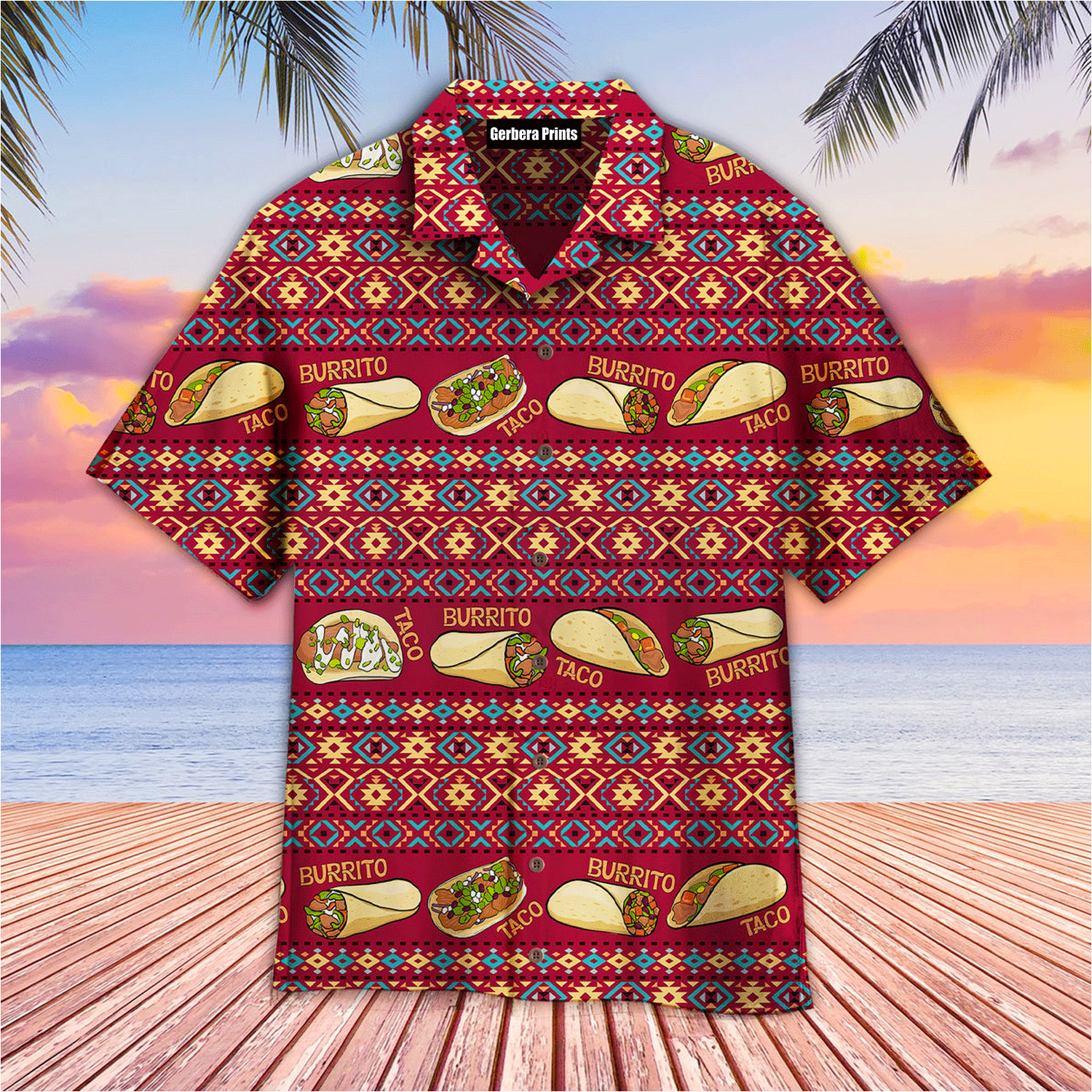 Taco And Burrito Mexican Pattern Red Aloha Hawaiian Shirts