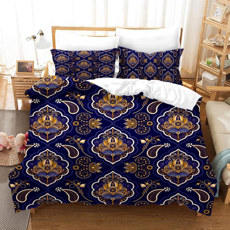 3D Dark Blue Pattern Floral Quilt Cover Set Bedding Set Duvet Cover Pillowcases SF111