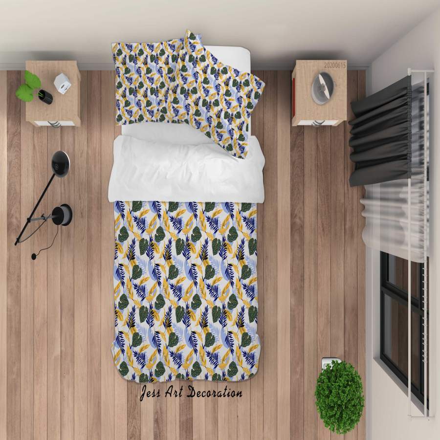 3D Blue Yellow Green Leaves Quilt Cover Set Bedding Set Duvet Cover Pillowcases SF35