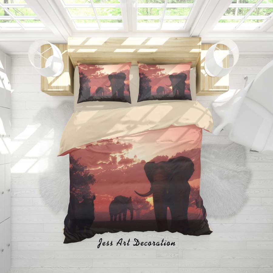 3D Elephant Sunset Quilt Cover Set Bedding Set Duvet Cover Pillowcases SF59