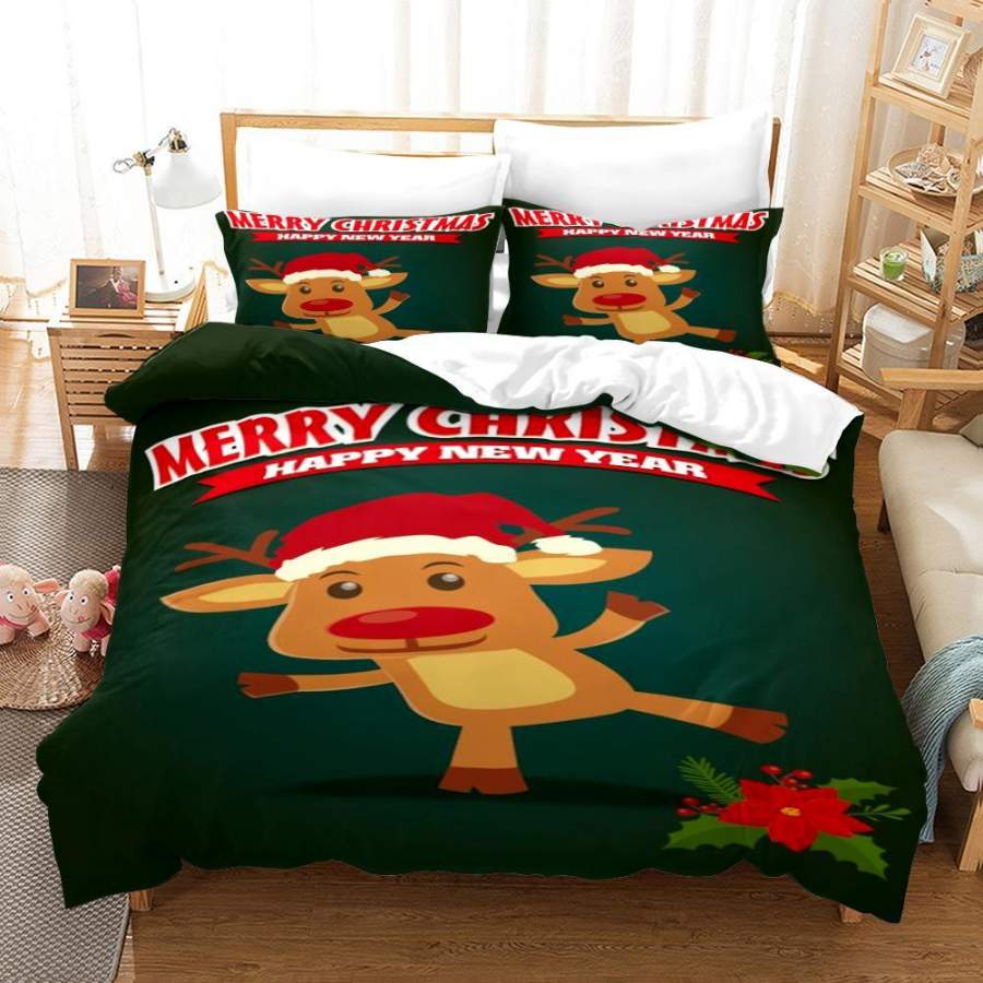 3D Christmas Reindeer Quilt Cover Set Bedding Set Duvet Cover Pillowcases A612 LQH