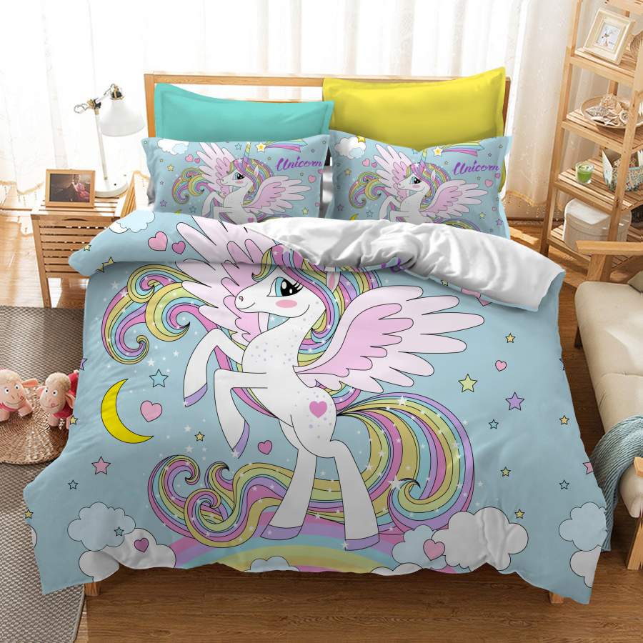 3D Green Unicorn Quilt Cover Set Bedding Set Pillowcases 92