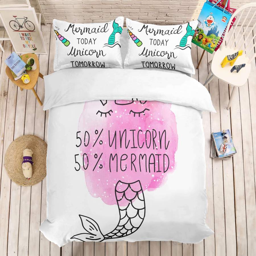 3D Cartoon Mermaid Pink Quilt Cover Set Bedding Set Pillowcases 88