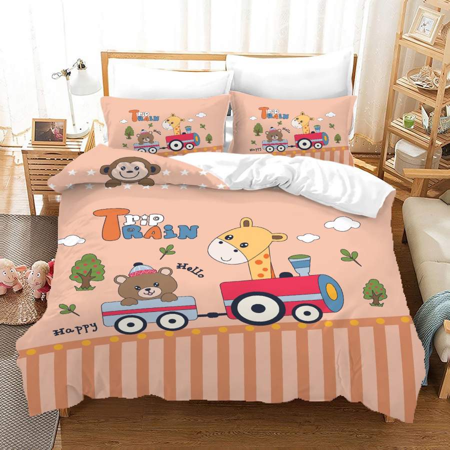 3D Cartoon Train Animal Quilt Cover Set Bedding Set Duvet Cover Pillowcases A667 LQH