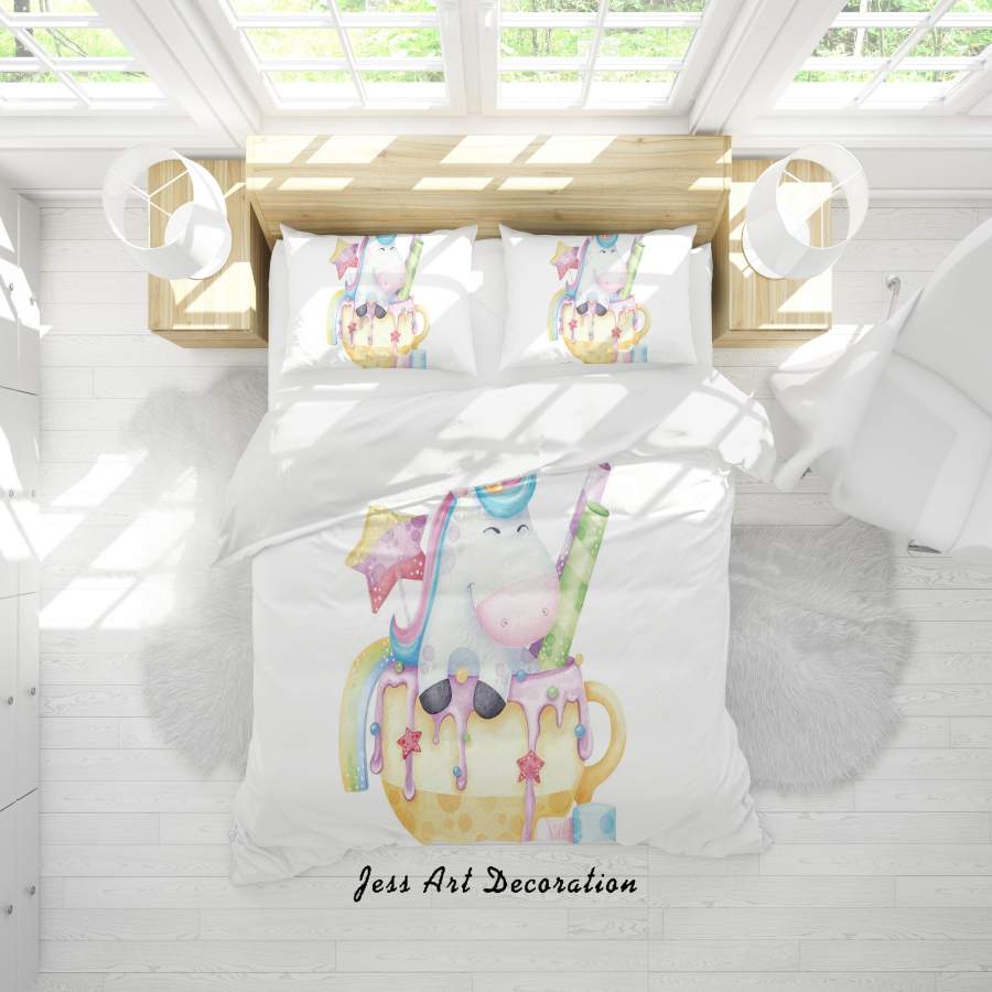 3D White Cup Unicorn Quilt Cover Set Bedding Set Duvet Cover Pillowcases SF22