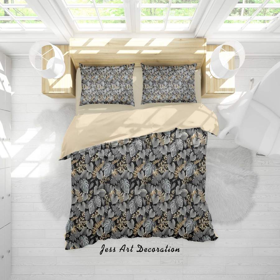 3D Gray Leaves Quilt Cover Set Bedding Set Duvet Cover Pillowcases A351 LQH