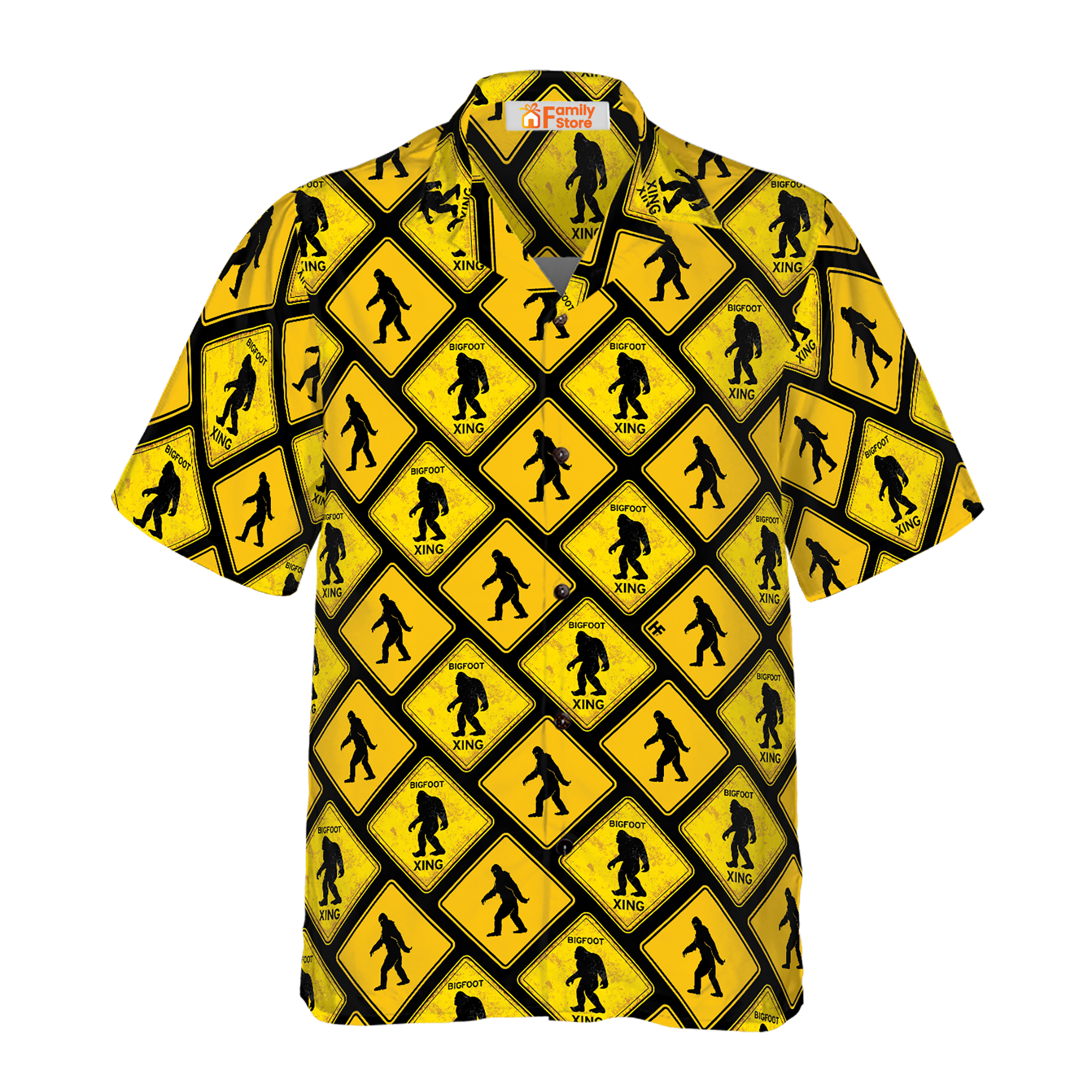 Yellow Square Diamond Pattern Caution Signs Bigfoot Hawaiian Shirt