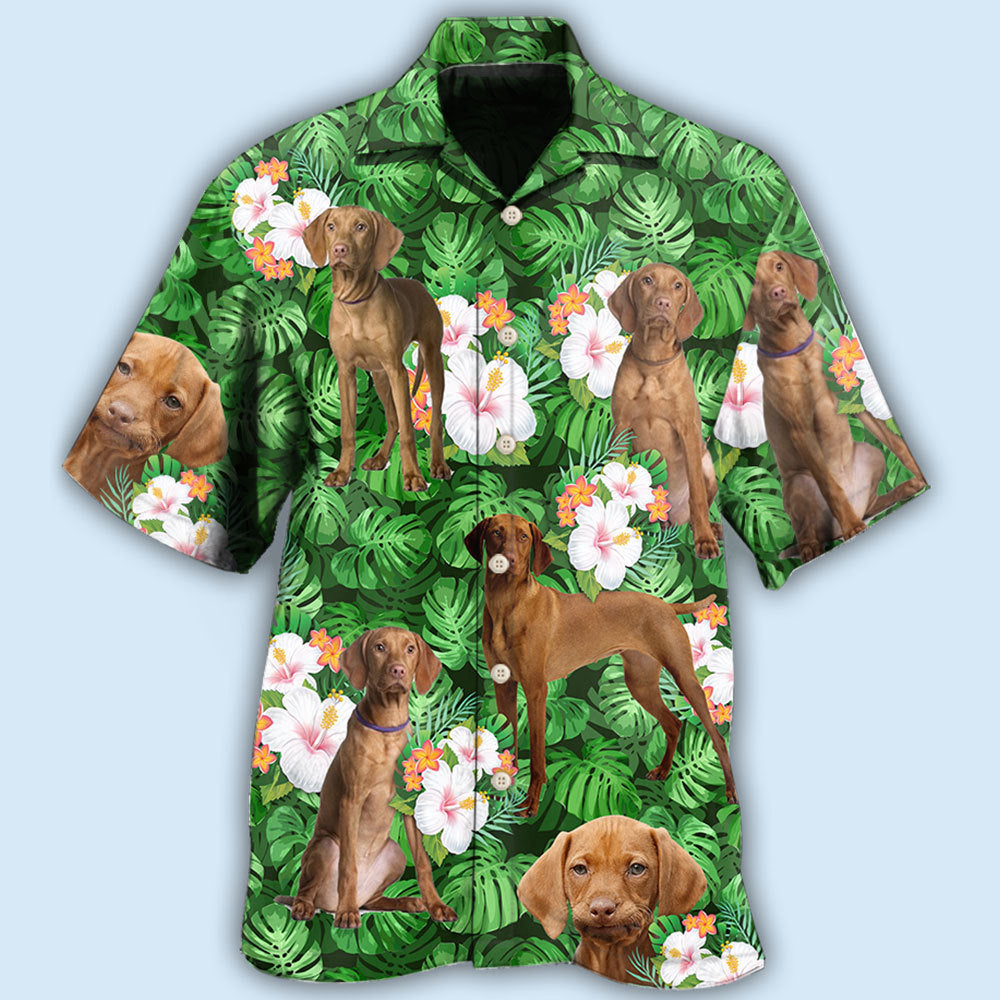 Vizsla Best Dog Dad Green Tropical Leaf – Hawaiian Shirt