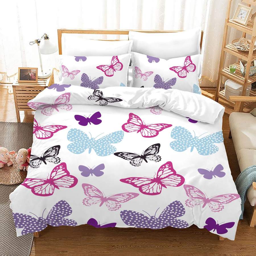 3D Colorful Butterfly Quilt Cover Set Bedding Set Duvet Cover Pillowcases JN 1112