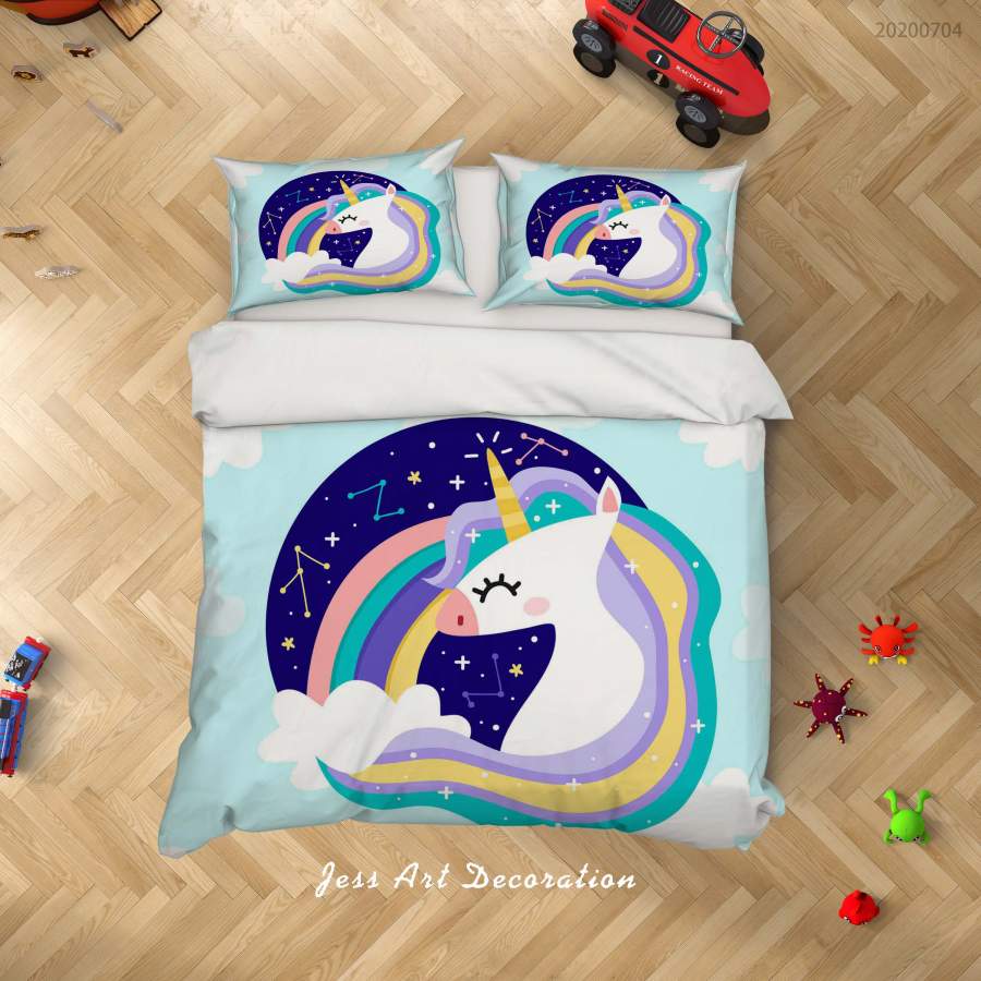 3D Blue Unicorn Quilt Cover Set Bedding Set Duvet Cover Pillowcases SF288