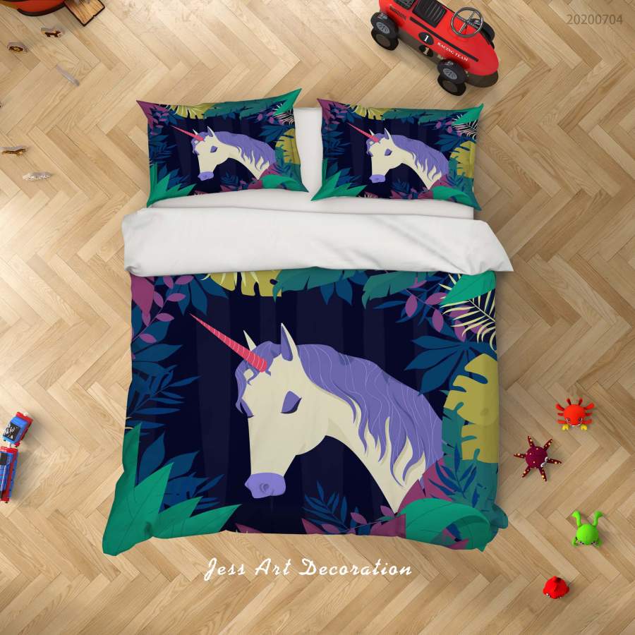 3D Leaves Unicorn Quilt Cover Set Bedding Set Duvet Cover Pillowcases SF240