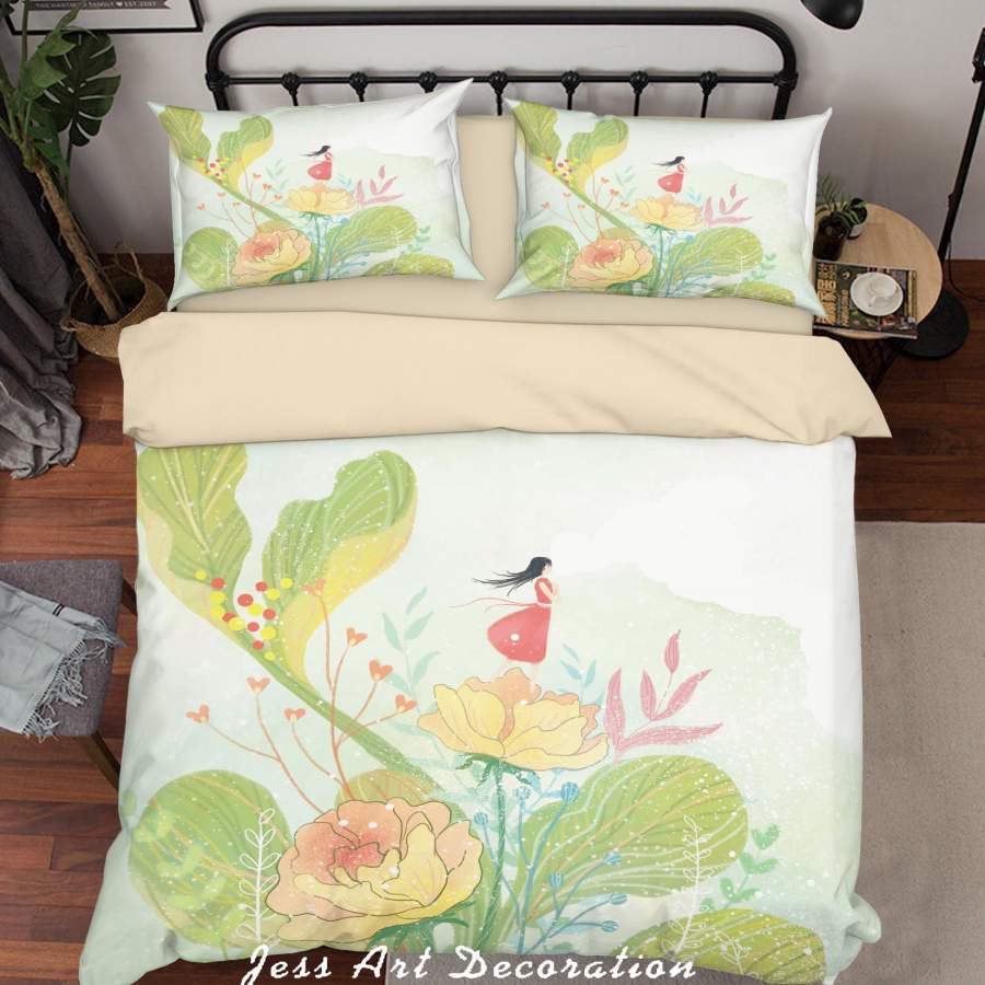 3D Girl Flower Painting Quilt Cover Set Bedding Set Duvet Cover Pillowcases A515 LQH