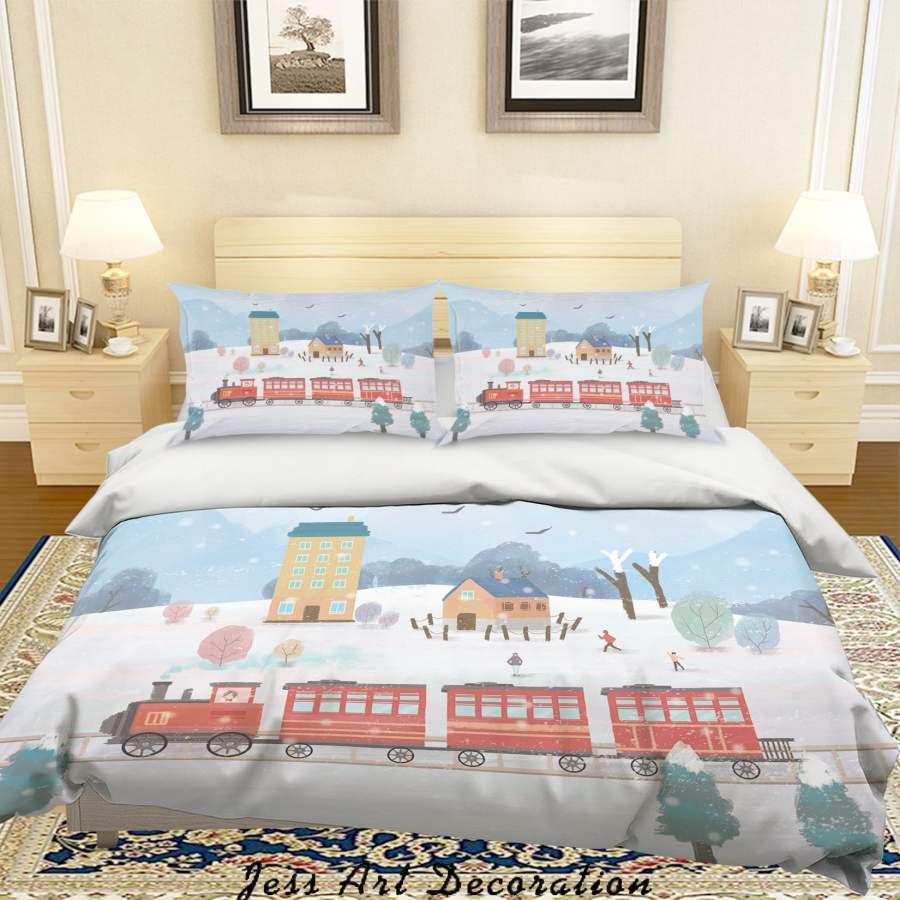 3D Train House Snow Painting Quilt Cover Set Bedding Set Duvet Cover Pillowcases A488 LQH