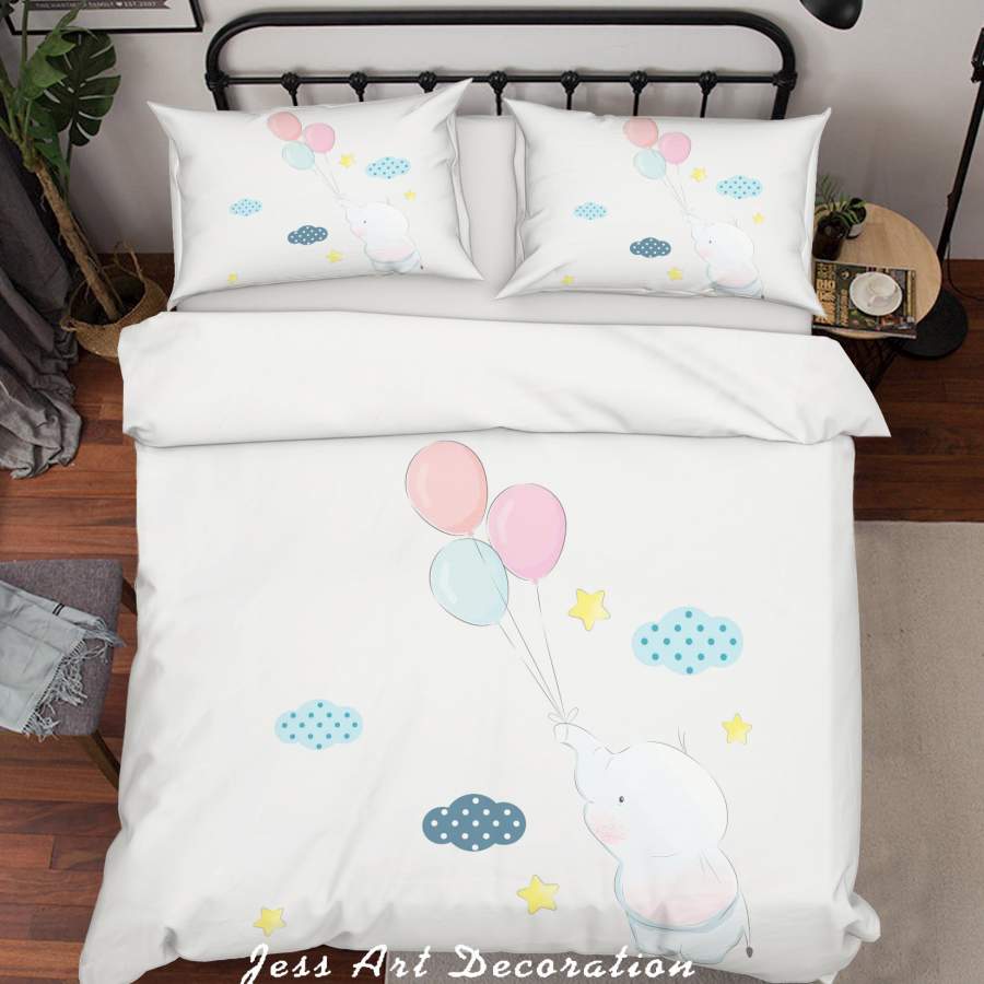 3D Cartoon Elephant Balloon Star Quilt Cover Set Bedding Set Duvet Cover Pillowcases SF53