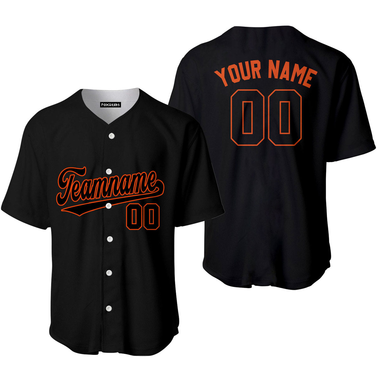 Personalized Black Orange Baseball Tee Jersey