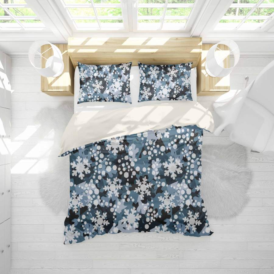 3D White Snowflake Blue Quilt Cover Set Bedding Set Pillowcases 33