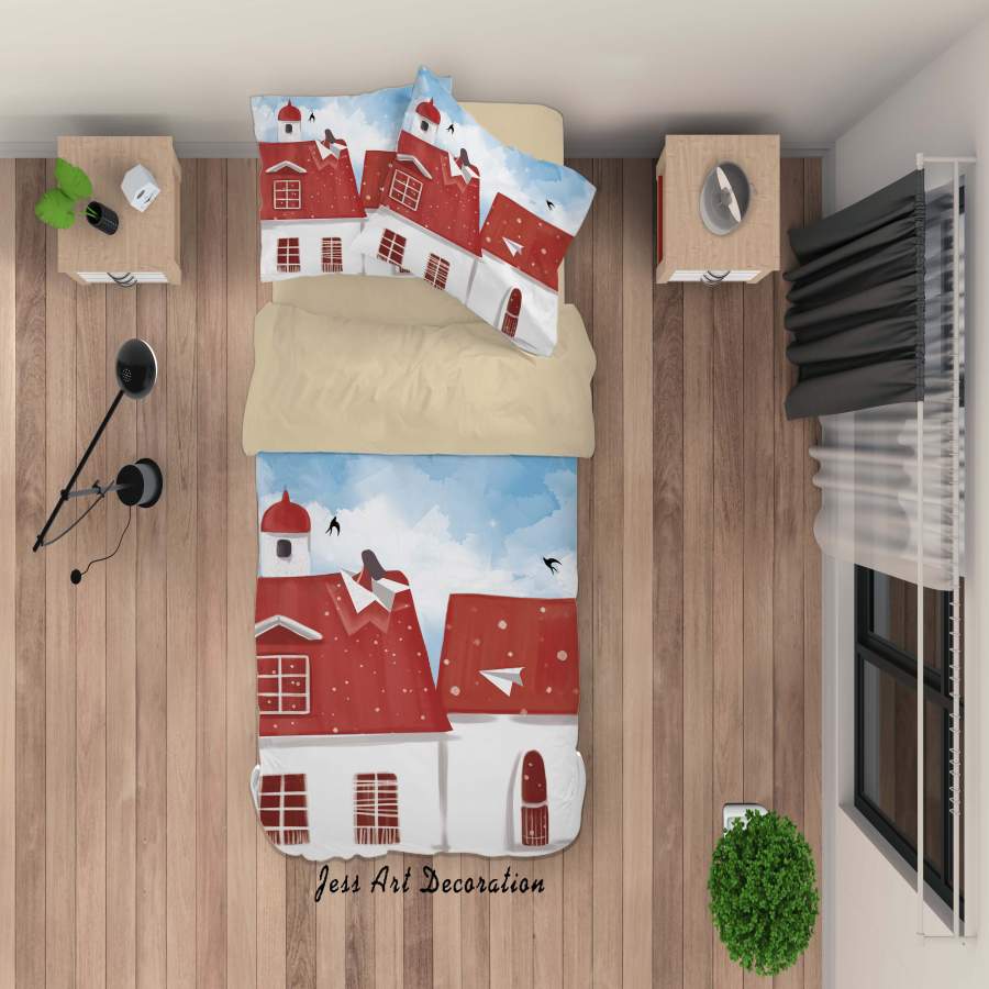 3D Red House Sky Painting Quilt Cover Set Bedding Set Duvet Cover Pillowcases A394 LQH