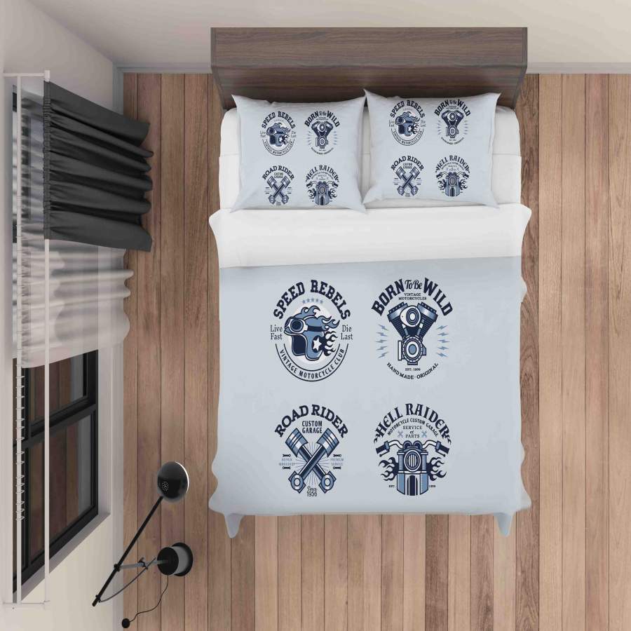 3D Vintage Motorcycle Logo Collection Quilt Cover Set Bedding Set Pillowcases LQH A062