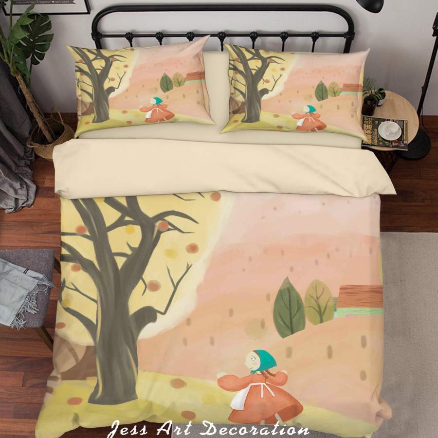 3D Cartoon Girl Tree Painting Quilt Cover Set Bedding Set Duvet Cover Pillowcases A611 LQH