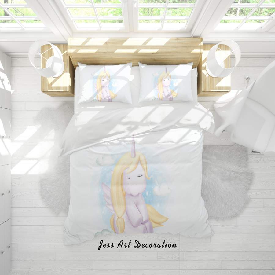 3D White Unicorn Quilt Cover Set Bedding Set Duvet Cover Pillowcases SF34