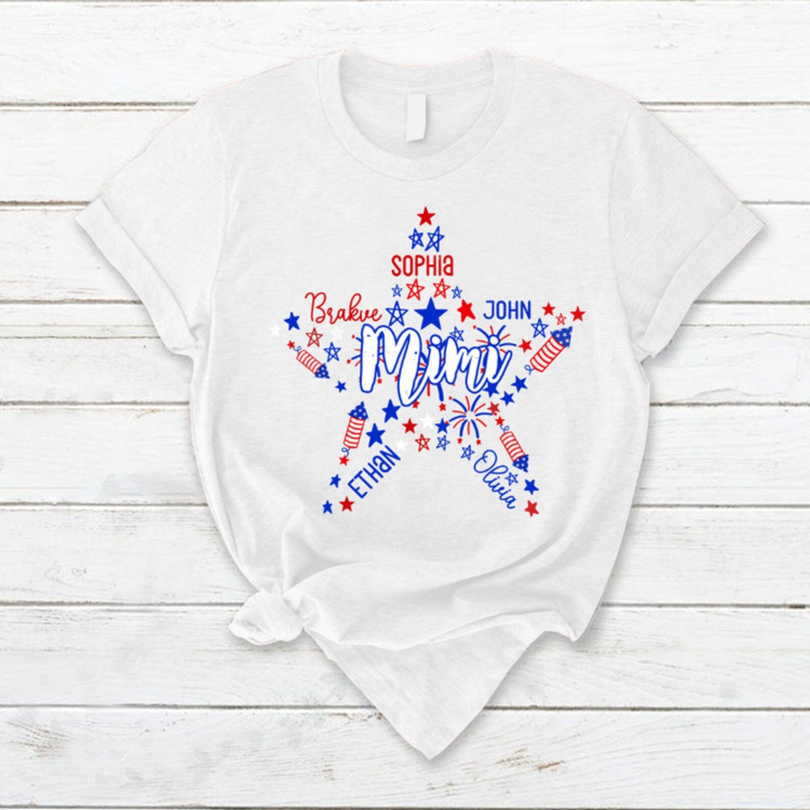 4Th Of July Star Grandma T Shirt, Custom Grandma Shirt With Kids Names Shirt