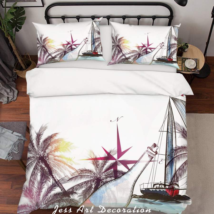 3D Sailboat Drifting Bottle Coconut Tree Quilt Cover Set Bedding Set Duvet Cover Pillowcases SF96