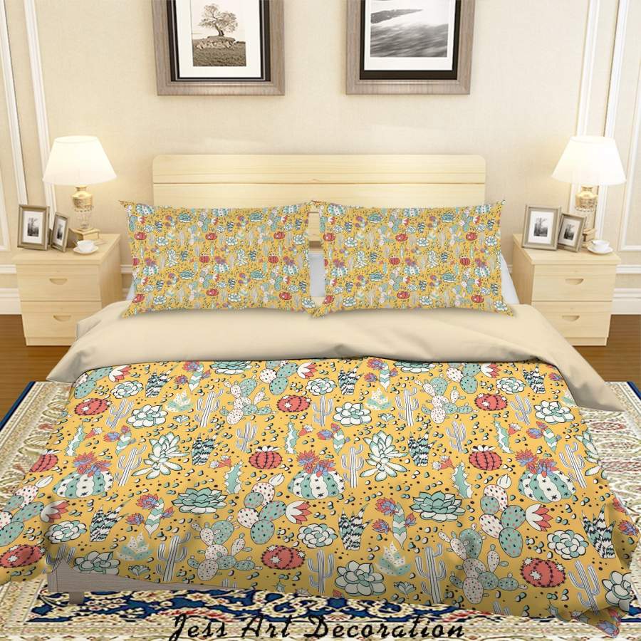 3D Yellow Succulents Cactus Quilt Cover Set Bedding Set Duvet Cover Pillowcases SF11