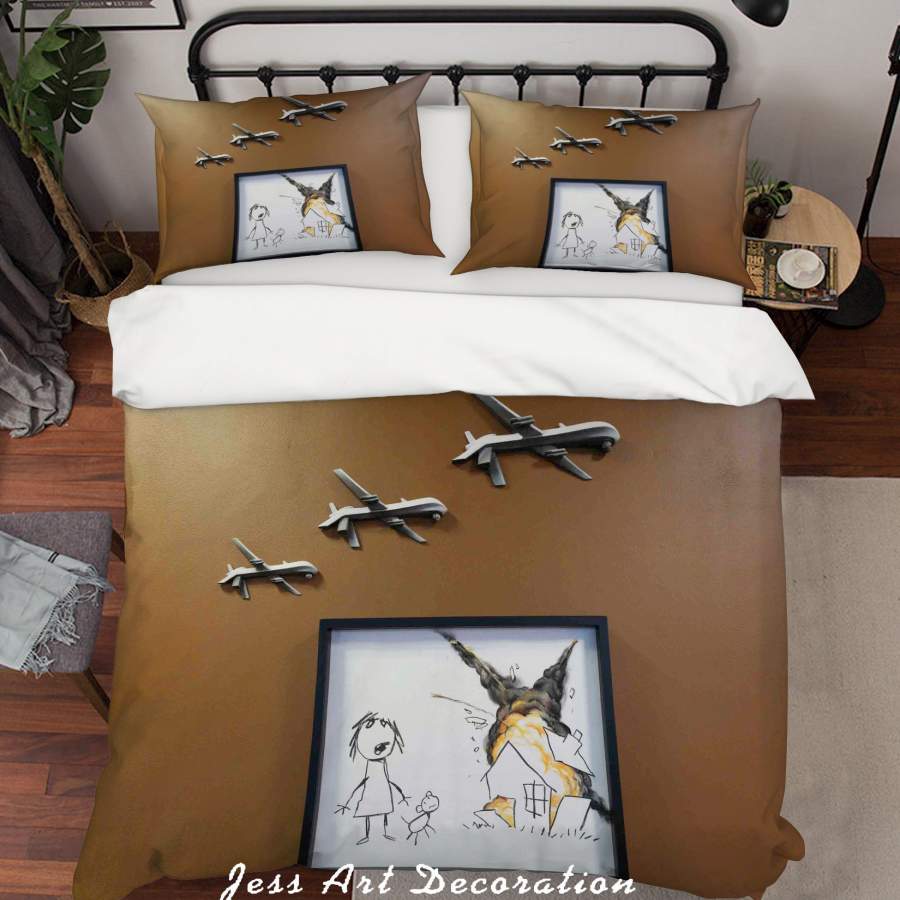 3D Brown Banksy Civilian Drone Strike Quilt Cover Set Bedding Set Pillowcasesn  ZY D13