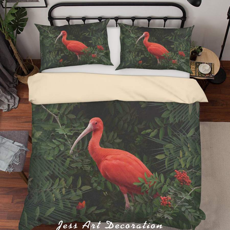 3D Tropical Green Leaf Flamingo Quilt Cover Set Bedding Set Duvet Cover Pillowcases A082 LQH