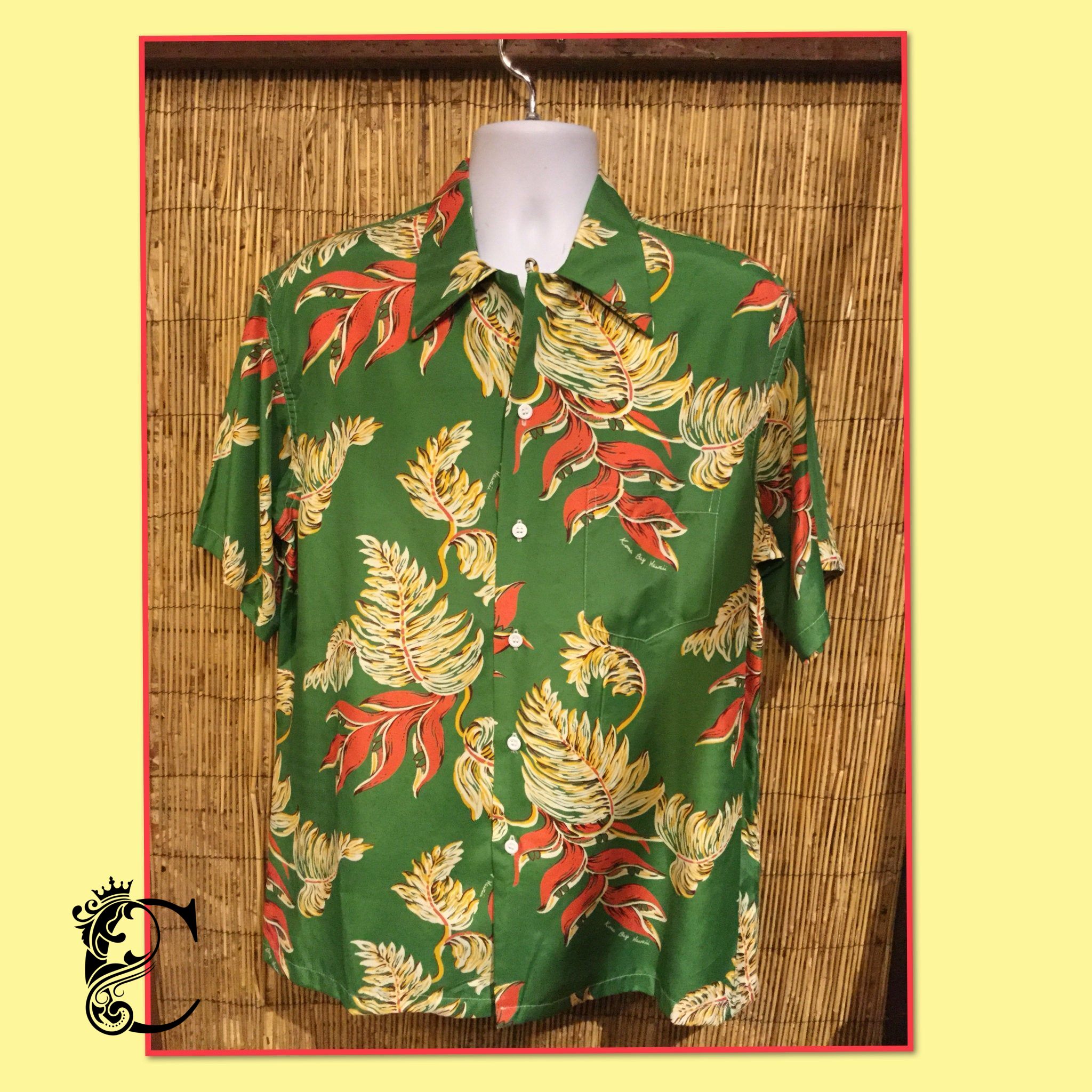 1940S Vintage Reproduction Rayon Kona Bay Hawaiian Shirt