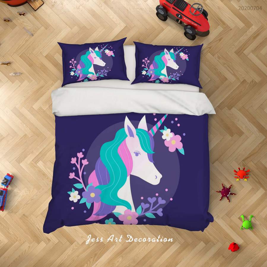 3D Purple Floral Unicorn Quilt Cover Set Bedding Set Duvet Cover Pillowcases SF266